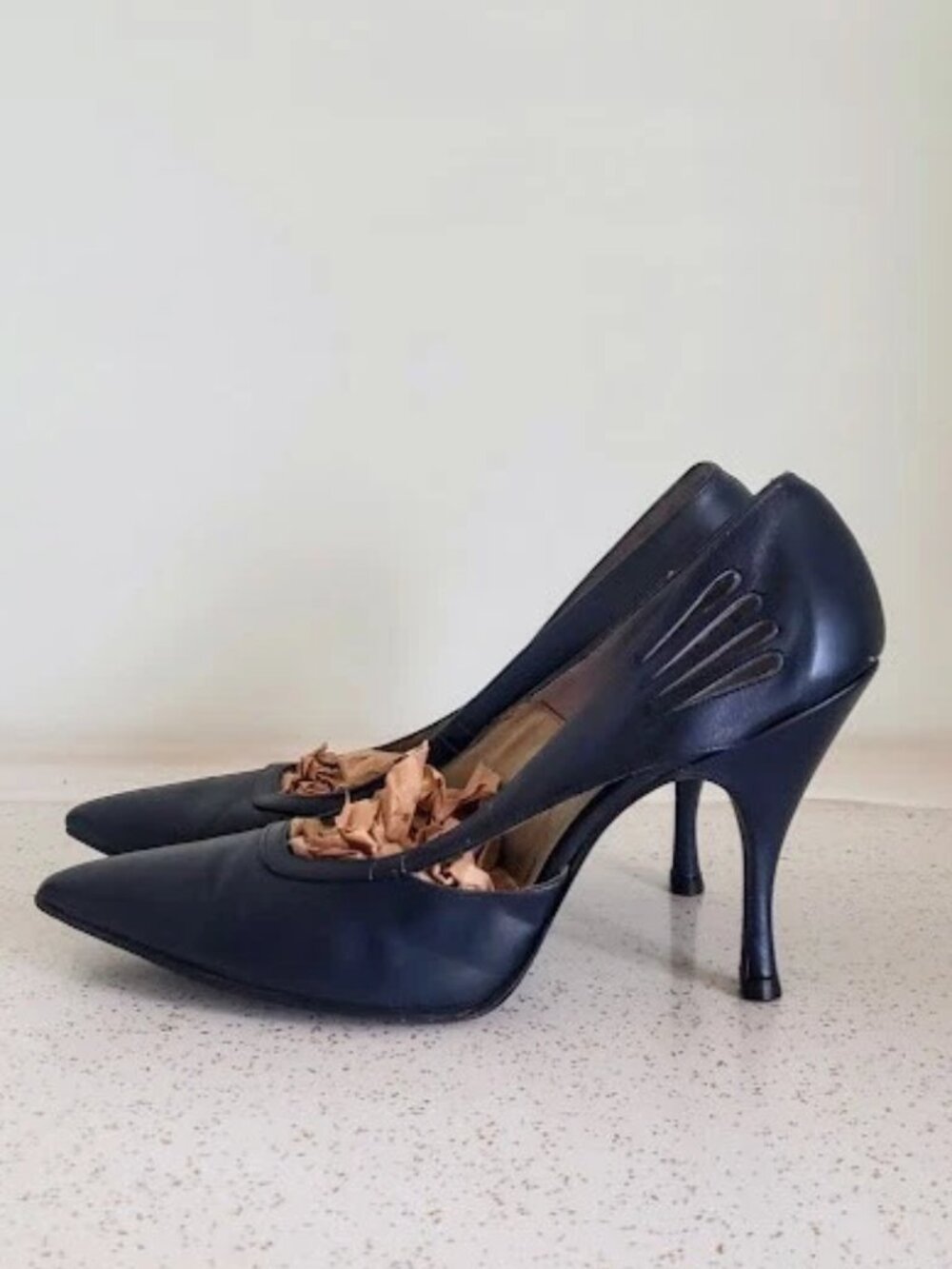 Vintage Stiletto Pumps 1960s Navy Coccini Leather Women's Size 6B Custom Made